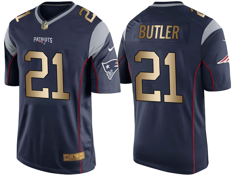 Nike Patriots 21 Malcolm Butler Navy Gold Game Jersey