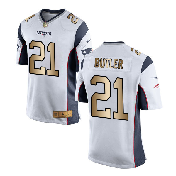Nike Patriots 21 Malcolm Butler White Gold Game Jersey