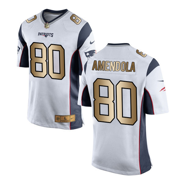 Nike Patriots 80 Danny Amendola White Gold Game Jersey
