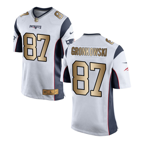 Nike Patriots 87 Rob Gronkowski White Gold Game Jersey
