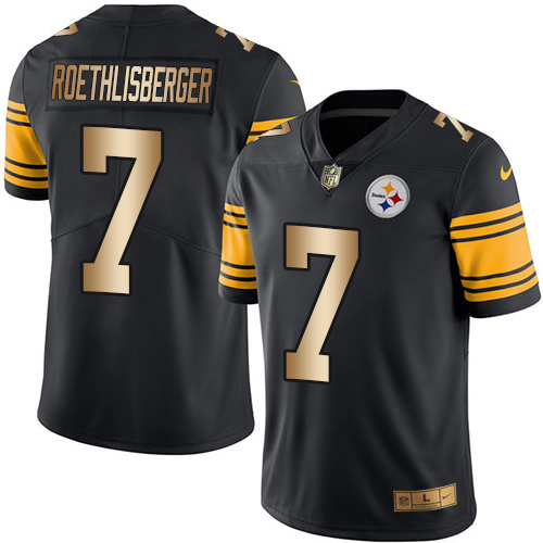 Nike Steelers 7 Ben Roethlisberger Black Gold Color Rush Limited Jersey