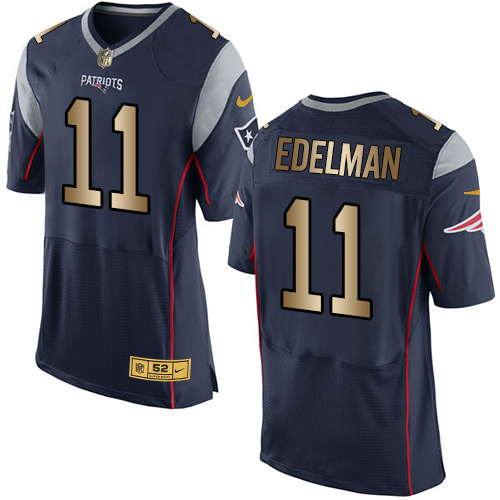 Nike Patriots 11 Julian Edelman Navy Gold Elite Jersey