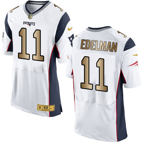 Nike Patriots 11 Julian Edelman White Gold Elite Jersey