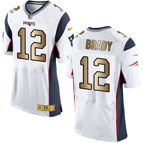 Nike Patriots 12 Tom Brady White Gold Elite Jersey