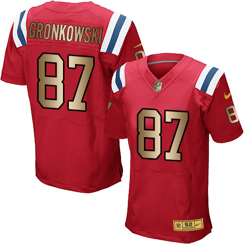 Nike Patriots 87 Rob Gronkowski Red Gold Elite Jersey
