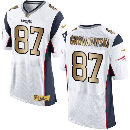 Nike Patriots 87 Rob Gronkowski White Gold Elite Jersey