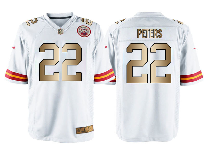Nike Chiefs 22 Marcus Peters White Gold Elite Jersey