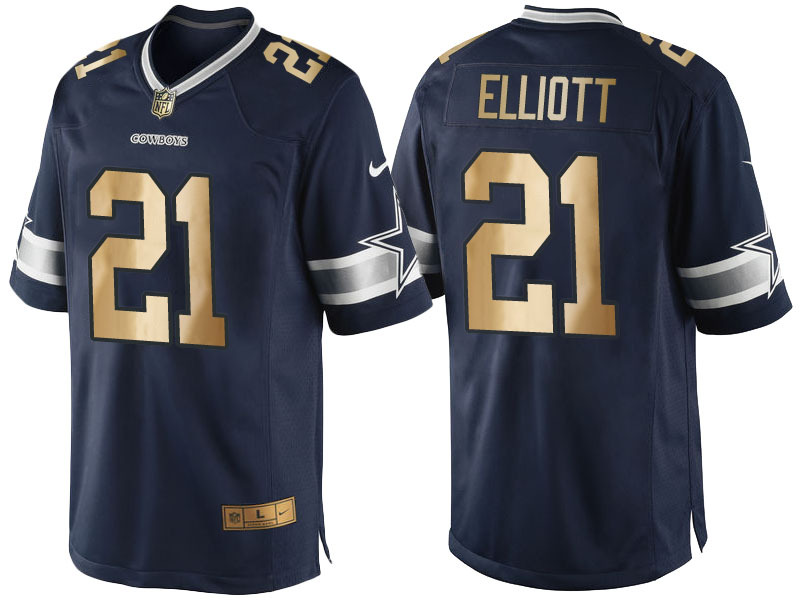 Nike Cowboys 21 Ezekiel Elliott Navy Gold Elite Jersey