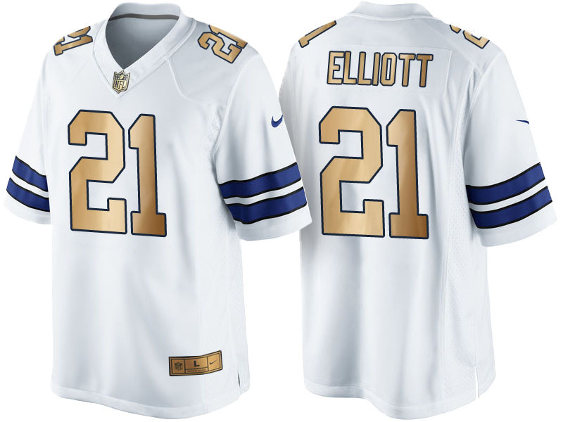 Nike Cowboys 21 Ezekiel Elliott White Gold Elite Jersey