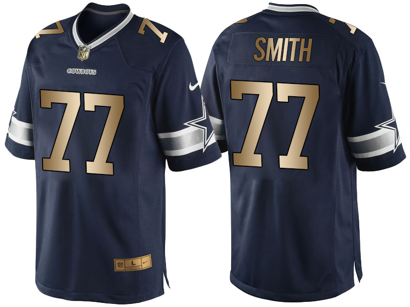 Nike Cowboys 77 Tyron Smith Navy Gold Elite Jersey
