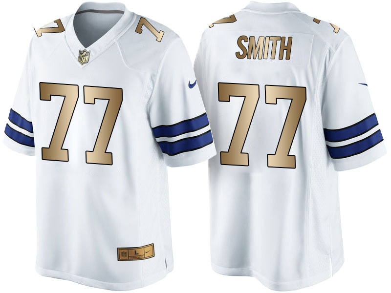 Nike Cowboys 77 Tyron Smith White Gold Elite Jersey