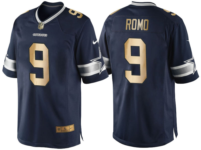 Nike Cowboys 9 Tony Romo Navy Gold Elite Jersey
