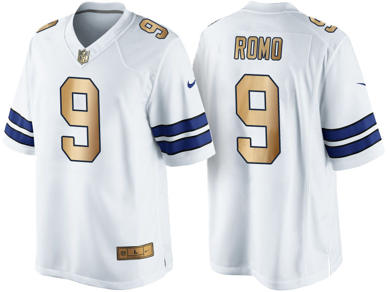 Nike Cowboys 9 Tony Romo White Gold Elite Jersey