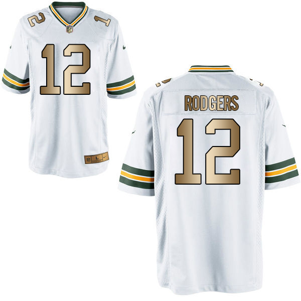 Nike Packers 12 Aaron Rodgers White Gold Elite Jersey - Click Image to Close