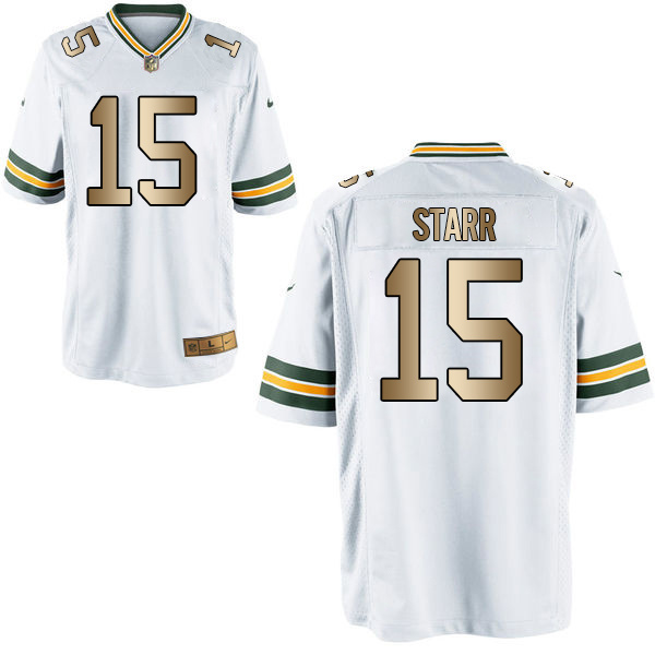 Nike Packers 15 Bart Starr White Gold Elite Jersey