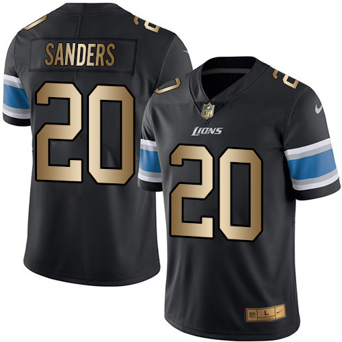 NIke Lions 20 Barry Sanders Black Gold Youth Color Rush Limited Jersey