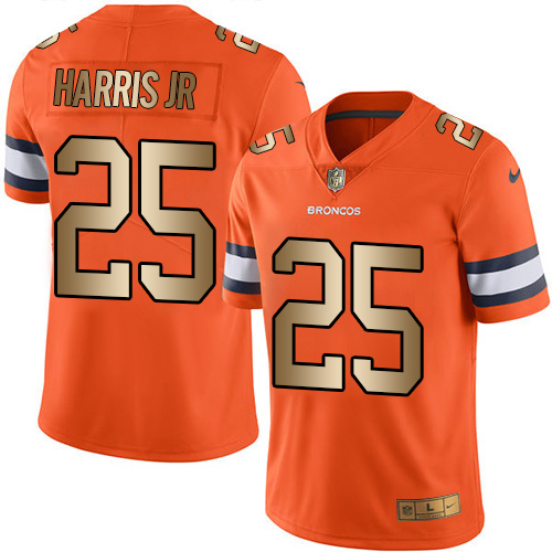 Nike Broncos 25 Chris Harris Jr. Orange Gold Youth Color Rush Limited Jersey