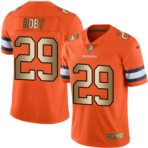 Nike Broncos 29 Bradley Roby Orange Gold Youth Color Rush Limited Jersey - Click Image to Close