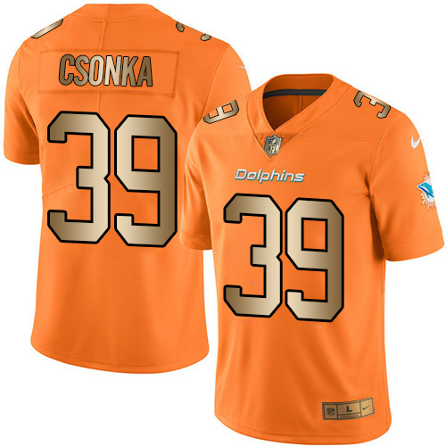 Nike Dolphins 39 Larry Csonka Orange Gold Color Rush Limited Jersey