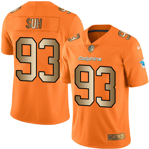 Nike Dolphins 93 Ndamukong Suh Orange Gold Youth Color Rush Limited Jersey