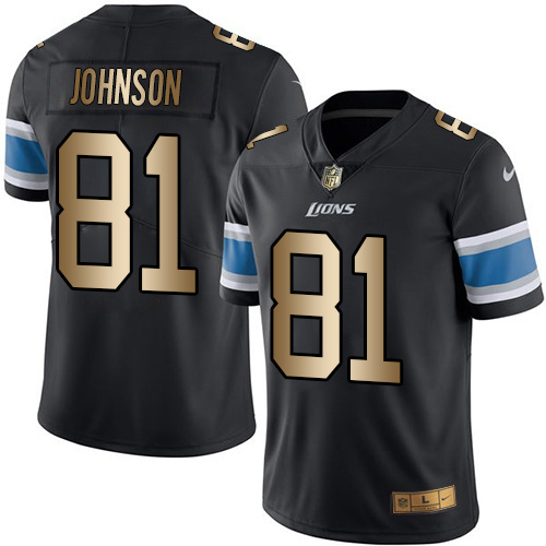 Nike Lions 81 Calvin Johnson Black Gold Color Rush Limited Jersey