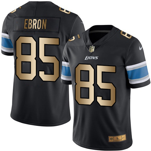 Nike Lions 85 Eric Ebron Black Gold Color Rush Limited Jersey