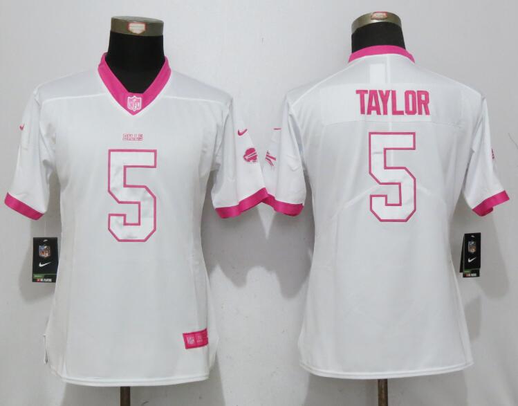 Nike Bills 5 Tyrod Taylor White Pink Women Limited Jersey Nike Bills 5 Tyrod Taylor White Pink Women Limited Jersey