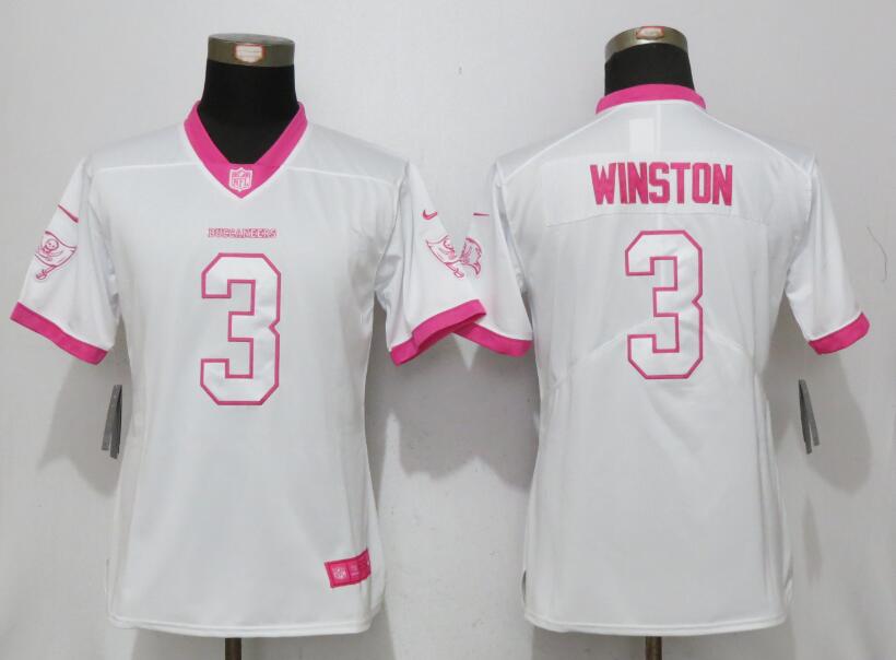 Nike Buccaneers 3 Jameis Winston White Pink Women Limited Jersey