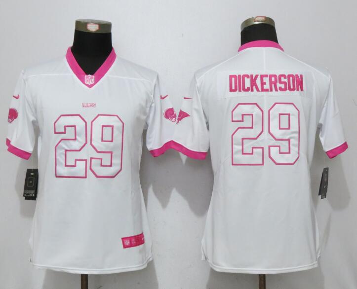 Nike Rams 29 Eric Dickerson White Pink Women Limited Jersey