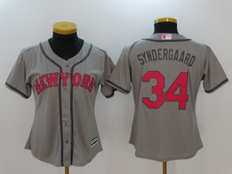 Mets 34 Noah Syndergaard Gray Mother's Day Women Cool Base Jersey - Click Image to Close