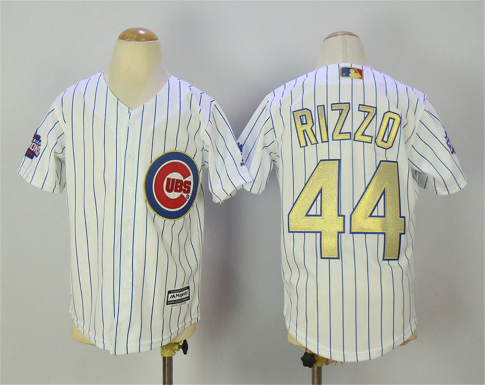Cubs 44 Anthony Rizzo White World Series Champions Youth Gold Program Flexbase Jersey