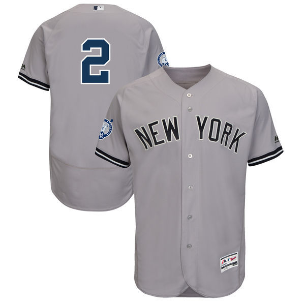 Yankees 2 Derek Jeter Gray w Retirement Captain Patch Flexbase Jersey