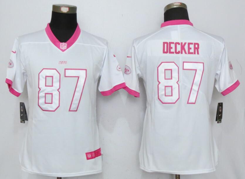 Nike Jets 87 Eric Decker White Pink Women Limited Jersey