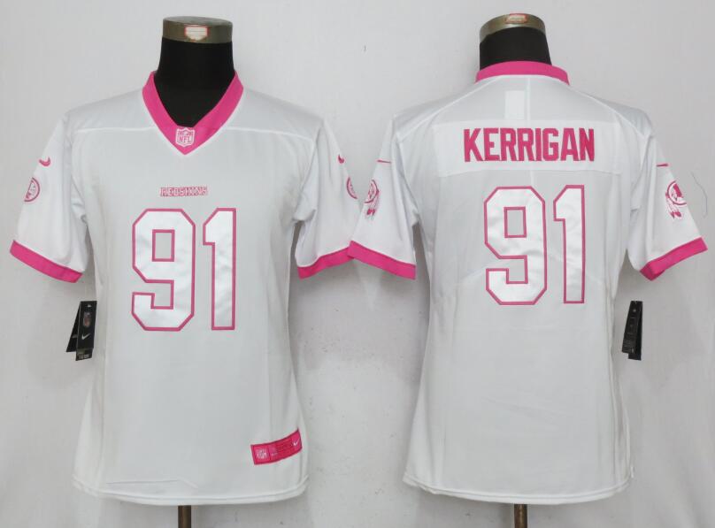 Nike Redskins 91 Ryan Kerrigan White Pink Women Limited Jersey