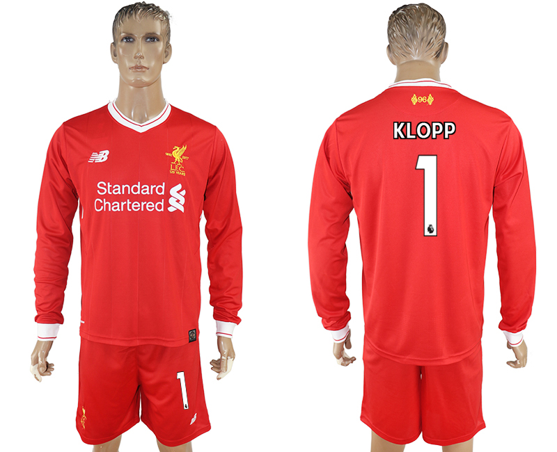 2017-18 Liverpool 1 KLOPP Home Long Sleeve Soccer Jersey