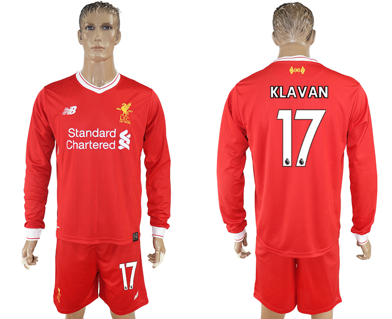2017-18 Liverpool 17 KLAVAN Home Long Sleeve Soccer Jersey