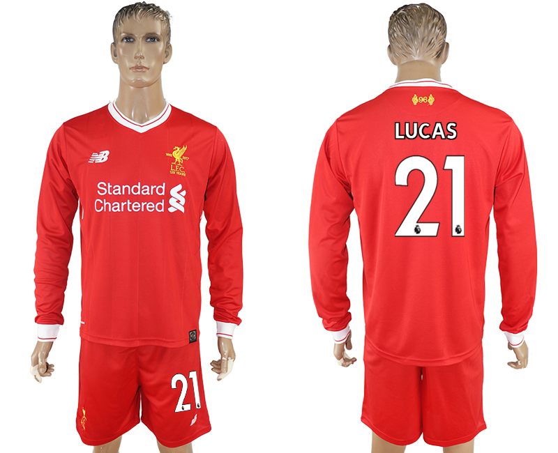 2017-18 Liverpool 21 LUCAS Home Long Sleeve Soccer Jersey