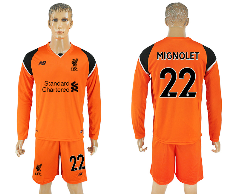 2017-18 Liverpool 22 MIGNOLET Orange Goalkeeper Long Sleeve Soccer Jersey