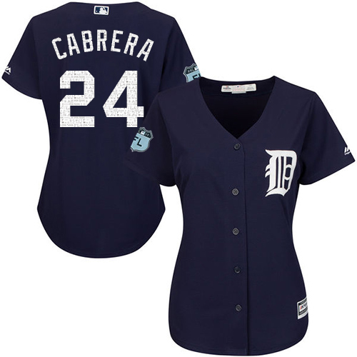 Tigers 24 Miguel Cabrera Navy Women 2017 Spring Training Cool Base Jersey