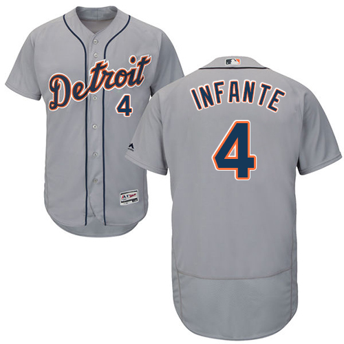 Tigers 4 Omar Infante Gray Flexbase Jersey - Click Image to Close