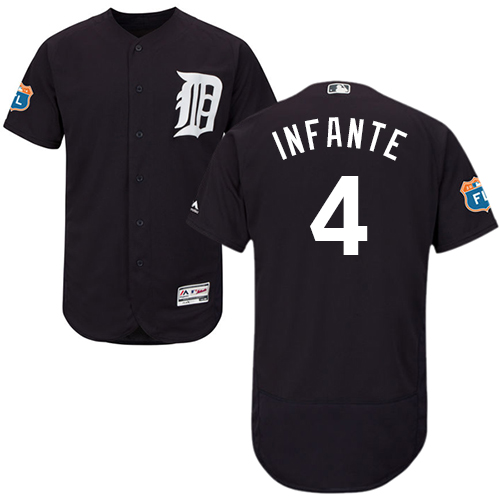 Tigers 4 Omar Infante Navy Flexbase Jersey - Click Image to Close