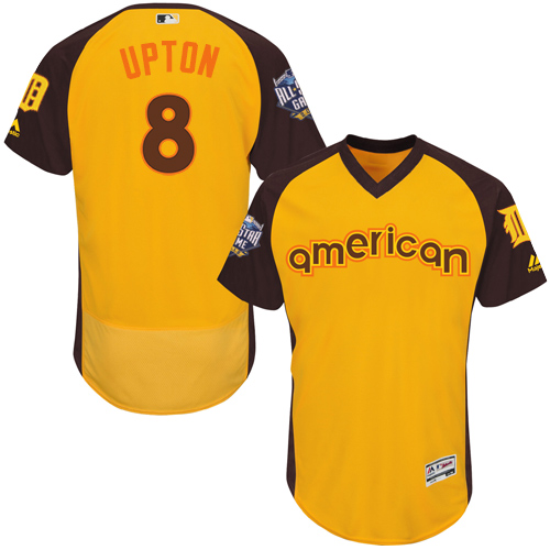 Tigers 8 Justin Upton Yellow 2016 MLB All Star Game Flexbase Batting Practice Player Jersey - Click Image to Close