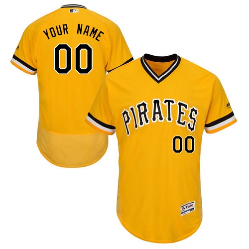 Pittsburgh Pirates Yellow Men's Customized Throwback Flexbase Jersey