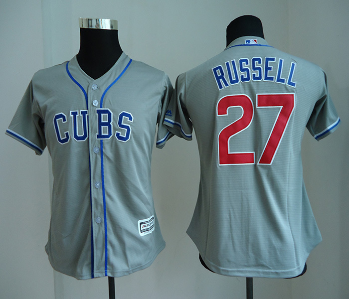 Cubs 27 Addison Russell Gray Women Cool Base Jersey