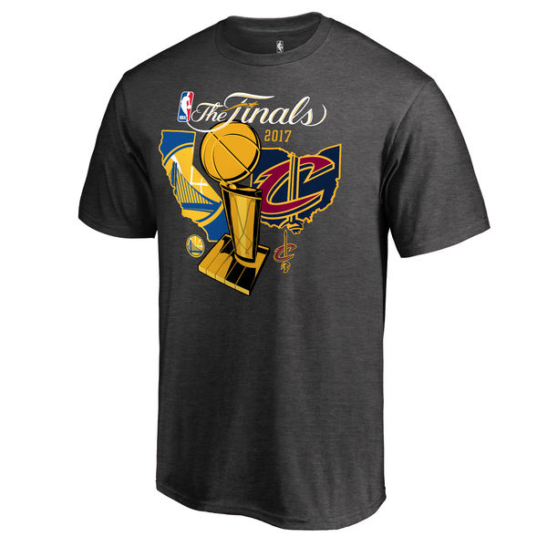 Men's Cleveland Cavaliers vs. Golden State Warriors Fanatics Branded Heathered Gray 2017 NBA Finals Bound Dueling Team Matchup T-shirt - Click Image to Close