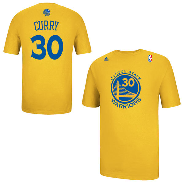 Men's Golden State Warriors 30 Stephen Curry Gold Net Number T-shirt