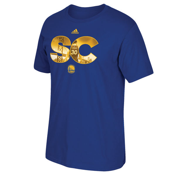Men's Golden State Warriors 30 Stephen Curry Royal Initial Landmark T-shirt