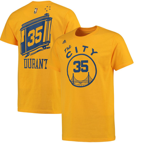Men's Golden State Warriors 35 Kevin Durant Gold Net Number T-shirt
