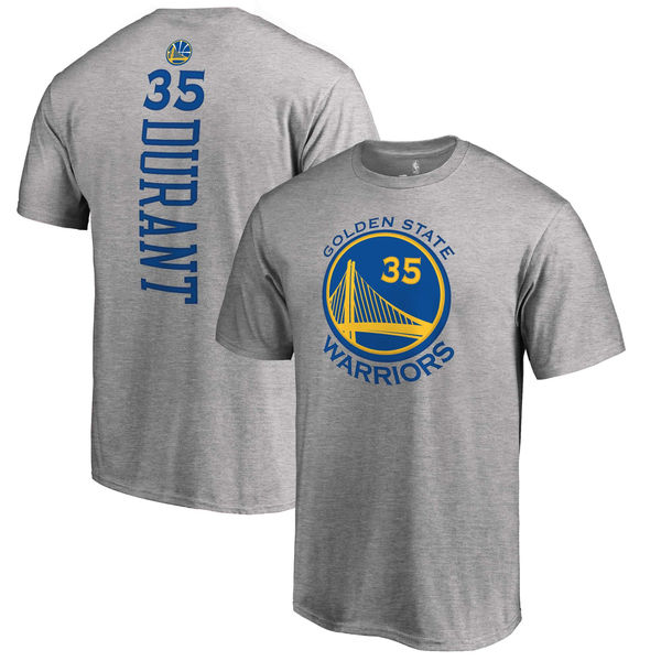 Men's Golden State Warriors 35 Kevin Durant Gray Backer Name & Number T-shirt