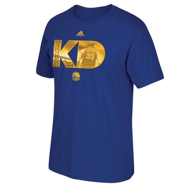 Men's Golden State Warriors 35 Kevin Durant Royal Initial Landmark T-shirt